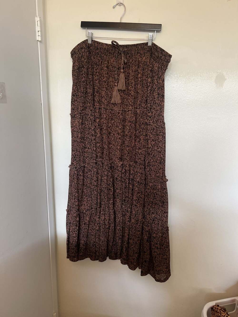 Torrid Maxi Knit Gauze Tiered Drawstring Skirt Inked Texture Brown Size 4X 26